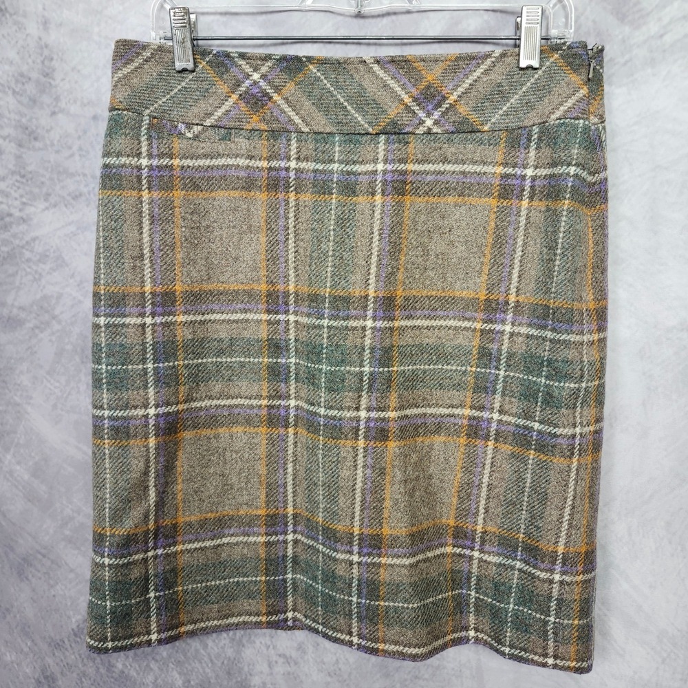 Vintage Style LL Bean Plaid Wool Mini Pencil Skirt 8P Dark Academia Preppy